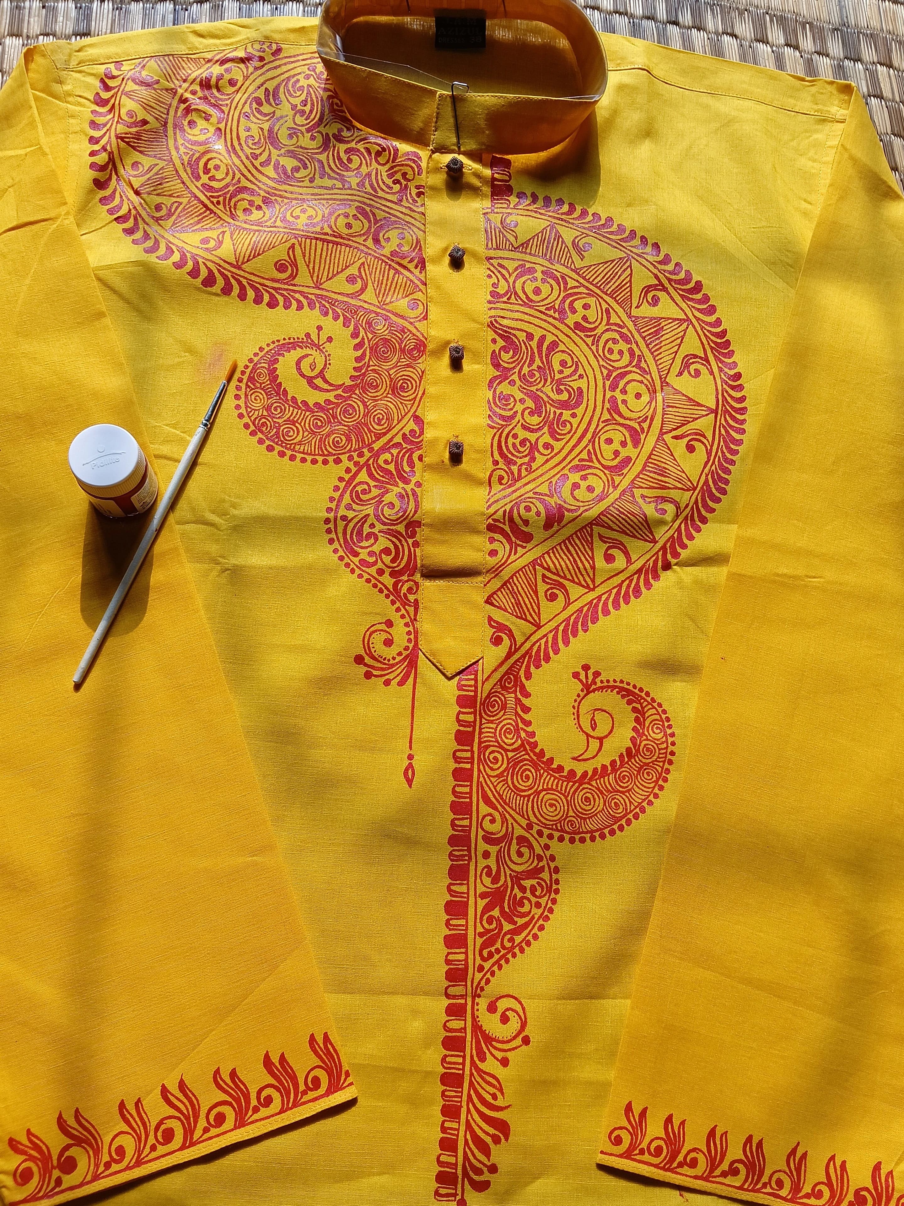 Hand painted kurta - Handmade Hand Painted Kurta by Nyxora Arts